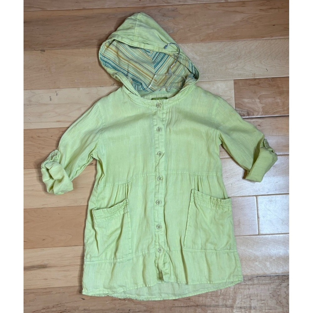 Linen Button Front Cover Up Top Hoodie Lime Beach Women Small Pulp Brand